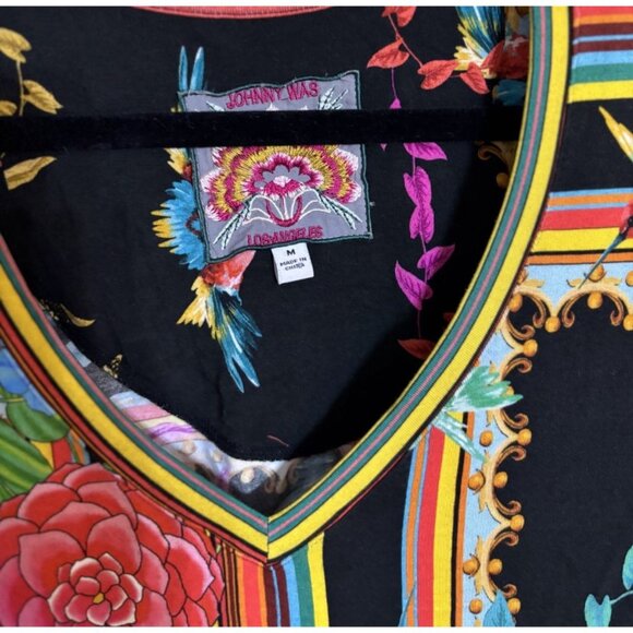 Johnny Was Multicolor Floral Andra V Neck Swing Tee Tunic Jersey T Shirt Sz M - Picture 5 of 6